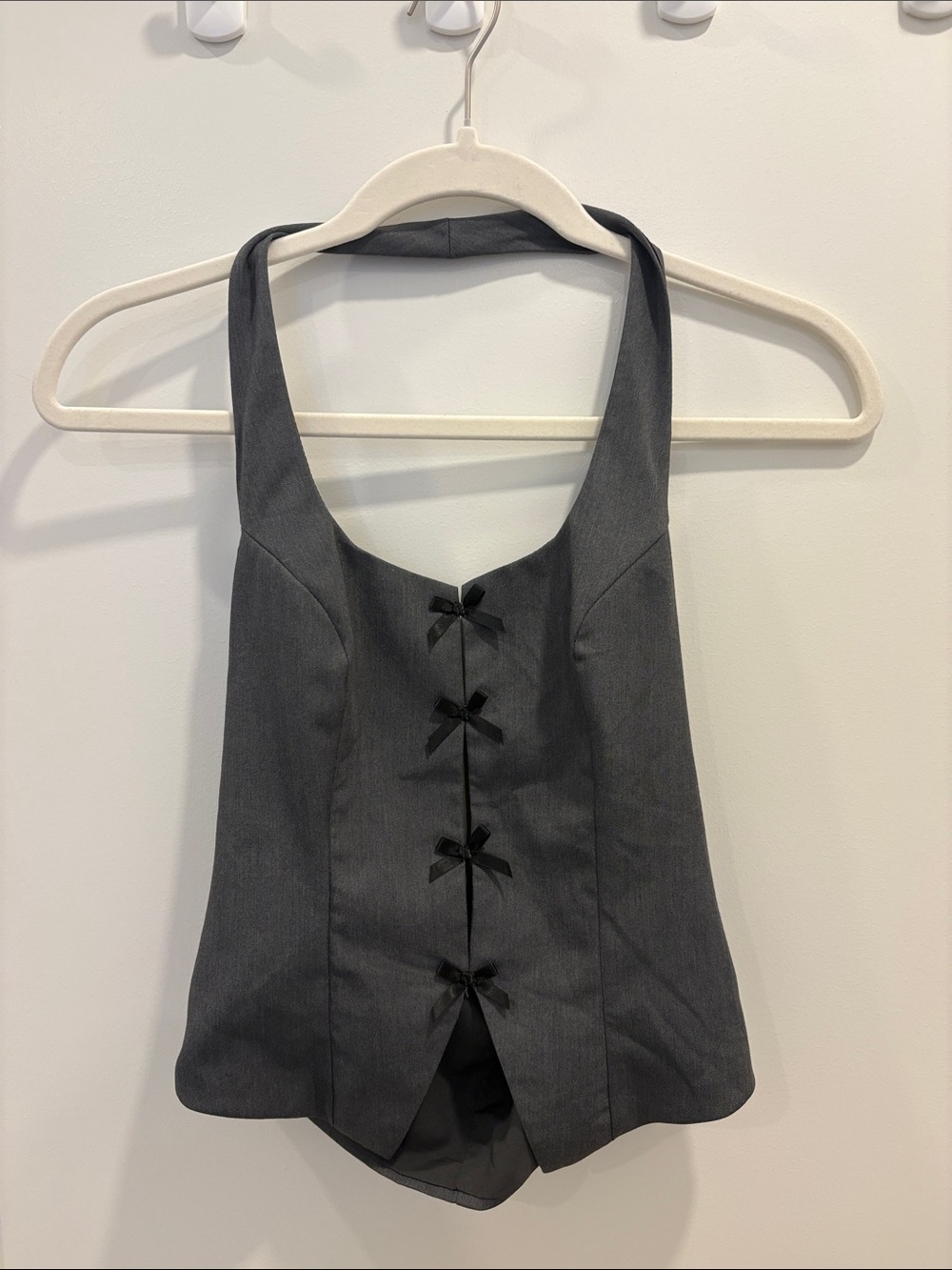 Women's Charcoal Halter Top with Bow Front Detail